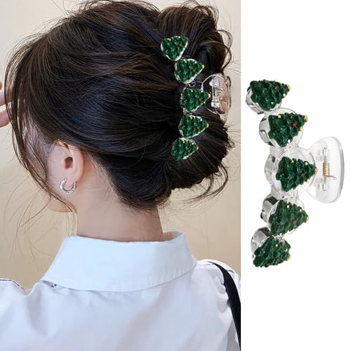 1Pack Christmas Hair Clips for Women, Green Christmas Tree Hair Claw Clips Cute Acrylic Hairgrip Strong Hold Hair Barrette for Thick/Thin Hairs Daily Wear Winter Xmas Party Hair Accessories Decor