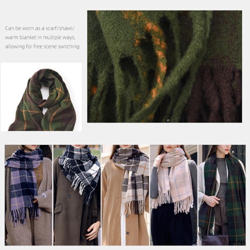 Scarf for Women Winter Fall Cashmere Feel Plaid Scarves Fashion Shawls Checked Long Knit Neck Wraps Soft Warm4