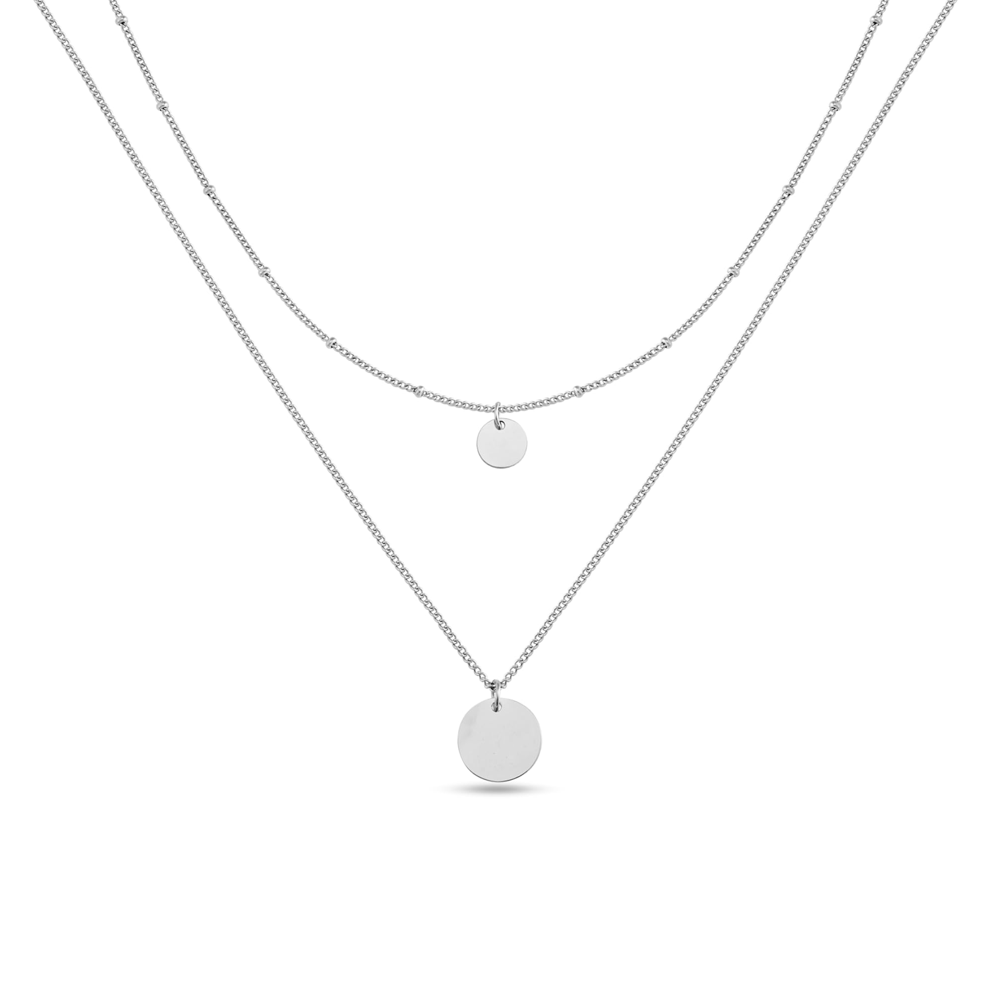 Layering Kette mit Plättchen Anhänger - Verstellbare 316L Edelstahl Halskette Damen I Wasserfeste Doppelkette in 18K Gold, Rosegold & Silber
