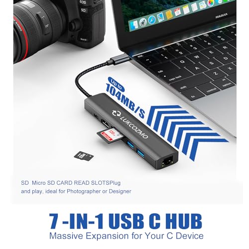 Image of 7-in-1 USB C Hub Docking Station with 4K HDMI Port & Ethernet | 4K HDMI 1G Gigabit Ethernet 100W PD Charging 2 USB 3.0 Ports SD /TF Card Reader, for MacBook /Dell /HP /Surface /Lenovo /Steam Deck