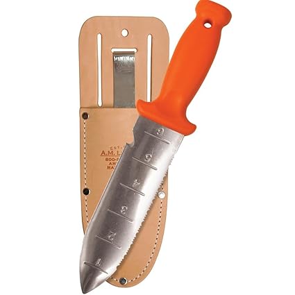 A.M. Leonard Deluxe Soil Knife & Leather Sheath Combo ? Hori Hori w/ 6-Inch Stainless Steel Blade