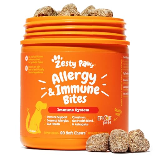 Zesty Paws Dog Allergy Relief Chews, Dog Probiotics for Itchy Skin and Ears, Lamb, 90ct