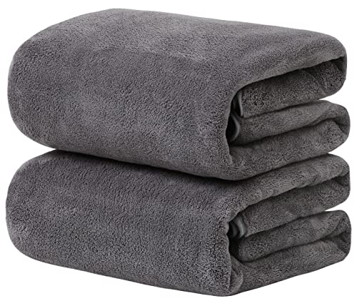 Aibaser Oversized Microfiber Bath Towel For Bathroom,60 X 30 In,Super Absorbent, Quick Dry, Pack Of 2 (Grey) #TOP7