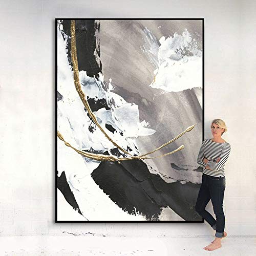 Peinture à l’huile salon grand format tableau abstrait noir et blanc canapé