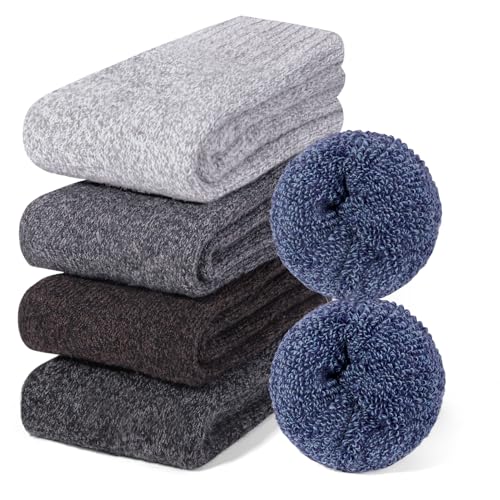 Riqiaqia 5 Pares Calcetines Térmicos de Lana Merino para Hombre, Calcetines Gruesos y Cálidos de Lana Merino para el Frío Invierno, para Botas, Caminar, Trabajo de Negocios