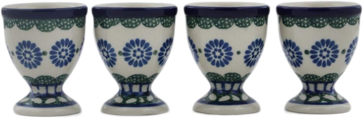 Polmedia Polish Pottery 4-Piece Place Setting - White Pansy Pattern Handmade in Boleslawiec Poland by Ceramika Artystyczna + Certificate of Authenticity