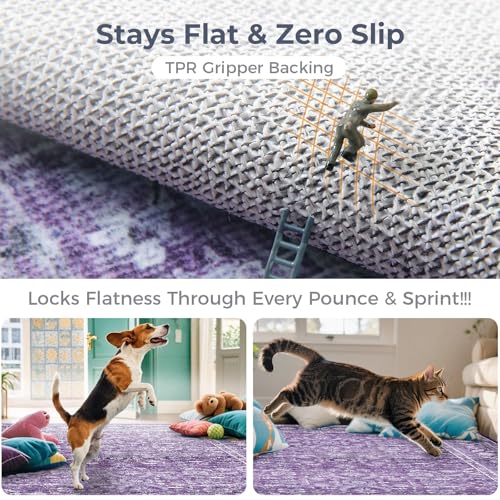 Image of OPPODREAM Vintage Purple 2x8 Runner Rug, 2 x 8 Retro Washable Rug Non Slip, Low-Pile Faux Wool Carpet, Distressed Floor Mat for Kitchen, Hallway, Entry-Way, Entrance, Indoor Back Door
