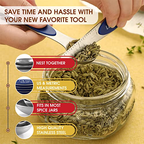 Image of Spring Chef 8 Magnetic Measuring Spoons Set for Baking & Cooking, Sapphire