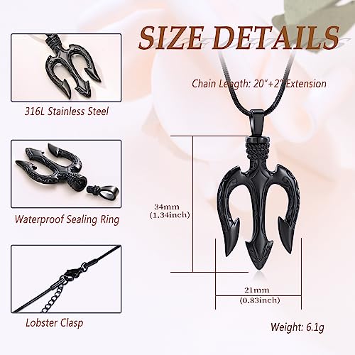Poseidon Trident Cremation Jewelry For Ashes Ancient Greece Amulet Urn Necklace Ashes Holder For Loved One Keepsakes Pendant Jewelry For Men Women(Black) #TOP1