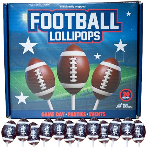 Football Lollipops Candy 20 Pack, Game Day Party Favors, Tailgate Snacks, Sports Party Supplies, Strawberry Flavor