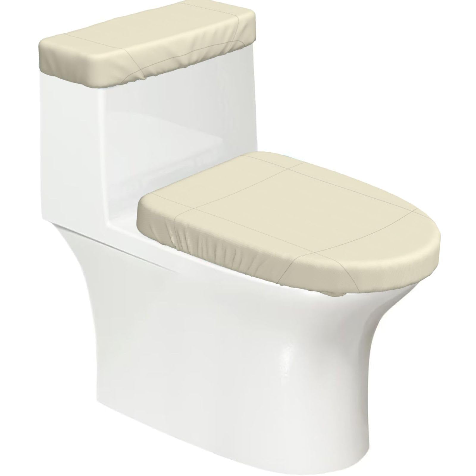 Cream 2-Piece Toilet Seat Cover Set with Tank Lid, Elastic Fit for U-Shape & Elongated Toilets, Bathroom Decor, Housewarming Gift