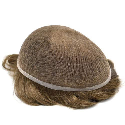 Miniatura 4 de Tupé de encaje francés completo para hombres, sistema de reemplazo de cabello humano europeo para hombre, tupé con nudos blanqueados, postizo para