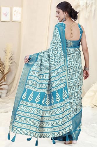 Image of MIRCHI FASHION Women's Cotton Blend Bagru Batik Blocks Printed Saree with Blouse Piece
