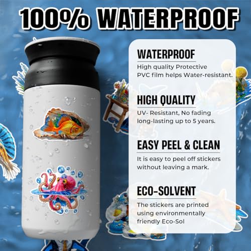 16 pegatinas de la vida marina impermeables para personalizar botellas y portátiles 6
