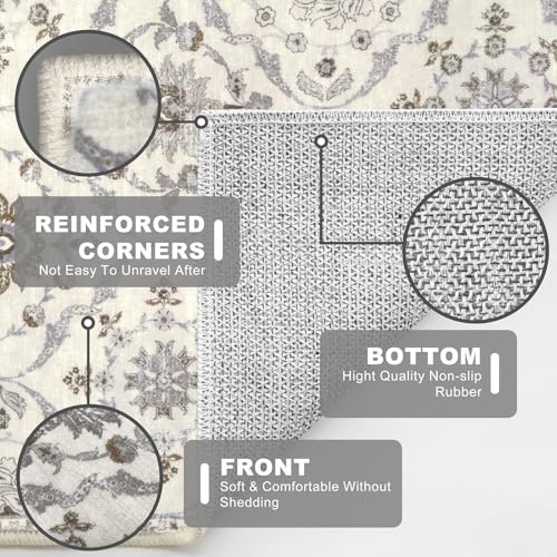 KILOCOCO 2x6 Runner Rug, Moroccan Super Soft Washable Hallway Entryway Runner Rug, Accent Print Faux Wool Kitchen Runner Rug 6 Feet Non-Slip Boho Rug Runner for Laundry Room Bedroom, Beige Yellow