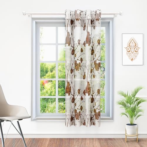 MollisHomes Window Curtains 5 Feet Long Set of 1 | Floral Design | Polyester | Light Filtering Curtains | Curtains for Living Room | 118 x 152 cm, Brown Color | Perfect for Home Décor
