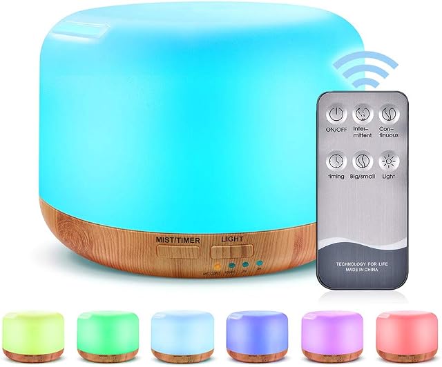 300ML Essential Oil Diffuser,Ultrasonic Humidifier Aromatherapy Diffuser with 7 Colors LED Aromatherapy Lights for Home, Yoga, Office, SPA, Bedroom (300ML)