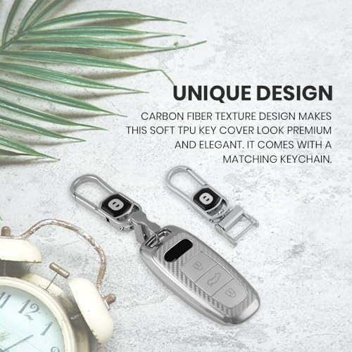 Image of keyzone Silverstar TPU Key Fob Cover with Keychain for Audi A3, A6, A7, A8, Q7, Q8, E-Tron, 2018-2024 Models (Silver)