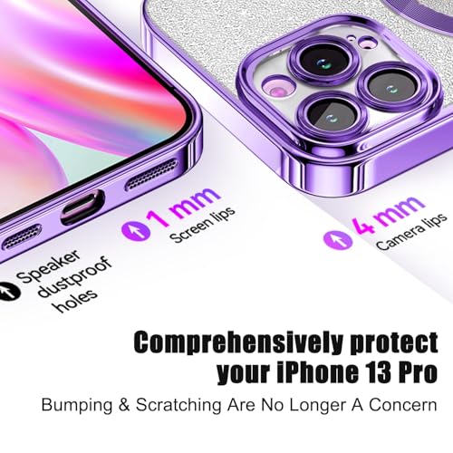 Misscase for iPhone 14 Pro Max Magnetic Glitter Case,Cute Full Protection Slim Shockproof Anti-Scratch Bling Sparkly Case with Camera Lens Protector,Logo View Dust-Proof Net for Women Purple by Misscase - Used condition - Image 5
