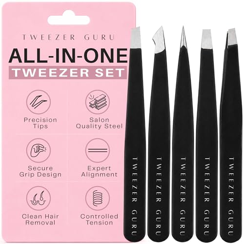 Tweezers Set 5-piece - Tweezer Guru Stainless Steel Slant Ti...