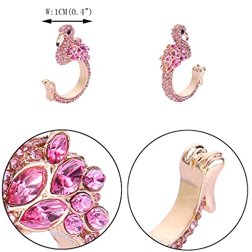 Ever Faith Gold-Tone Austrian Crystal Lovely Little Flamingo Statement Cuff Ring Pink Size 7 #TOP3