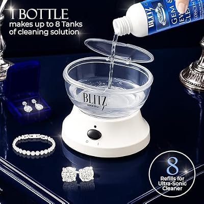 Blitz Gem & Jewelry Cleaner Liquid Concentrate for Gold, Silver, Platinum Jewelry Cleans Non-Porous, Precious & Semi-Precious Stones. Non-Toxic, Non-Abrasive, Planet Friendly Made in USA 8oz