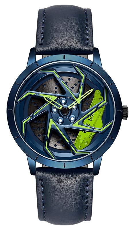 Image of FANMIS Men's Racing Car Wheel Watch 3D Spinning Dial Stainless Steel Watch | Creative 3D Spinning Car Quartz Large Skeleton Face and 30M Water Resistance Designed for Car Fans and Daily Wear.