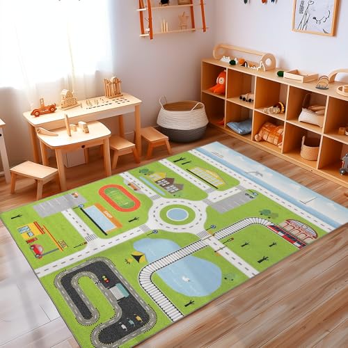 Carpettex Kinderteppich rutschfest | Lehrreiche Grün Straße Design 160 x 230 cm | Kein Abwurf | Kurzflor und Waschbarer Spielteppich für Kinderzimmer für Mädchen und Jungen | Fußball, Auto, Grün Carpettex Kinderteppich rutschfest | Lehrreiche Grün Straße Design 160 x 230 cm | Kein Abwurf | Kurzflor und Waschbarer Spielteppich für Kinderzimmer für Mädchen und Jungen | Fußball, Auto, Grün