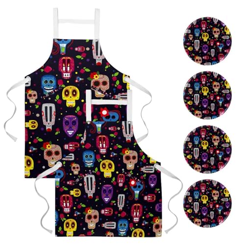 Tablier de cuisine à motif crâne mexicain pour protéger vos vêtements