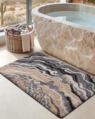 DEXI Bathroom Rug Mat 17x30, Soft and Absorbent Marble Bath