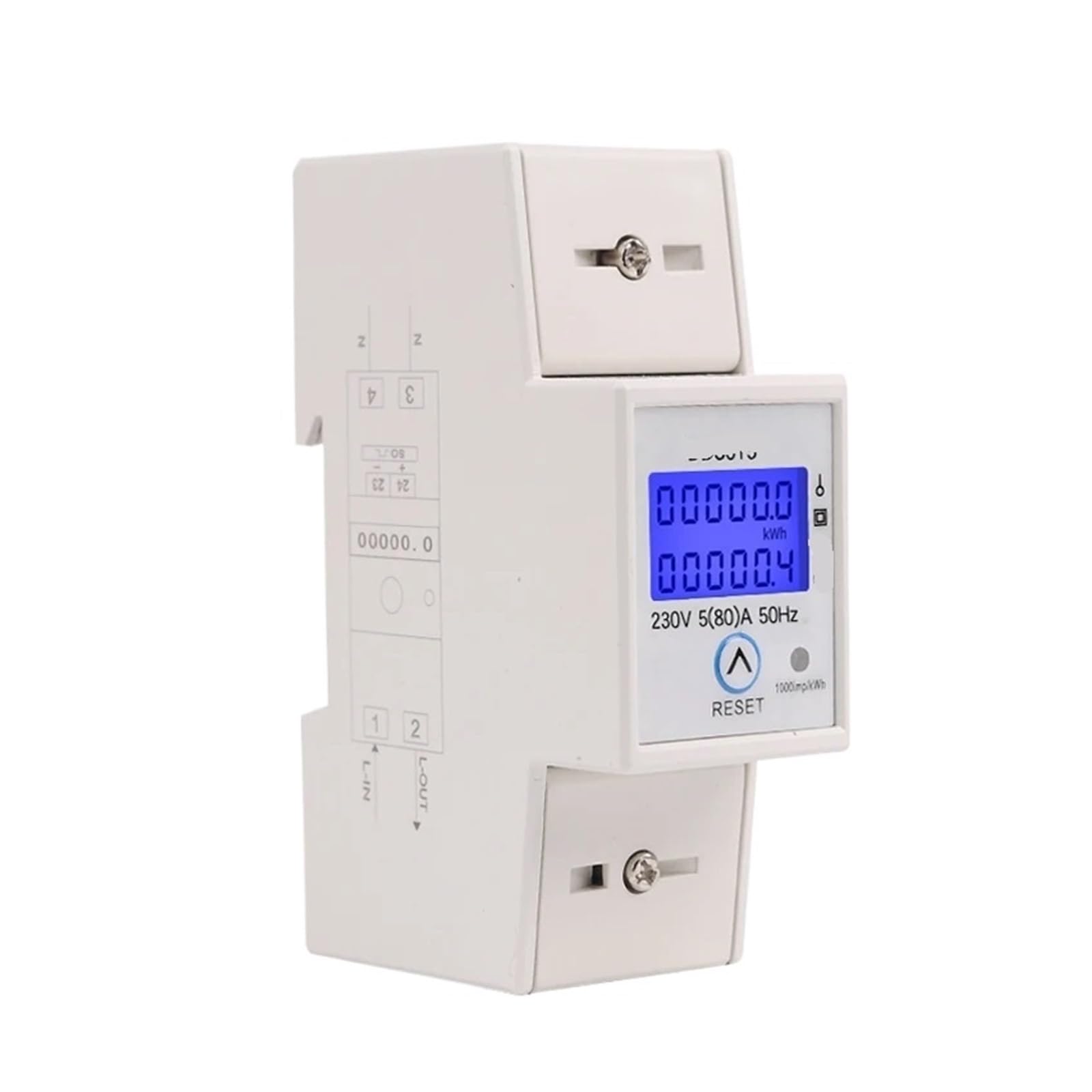 ZIDRMTKVK Din Rail Single Phase Wattmeter Power Consumption Watt Electronic Energy Meter 5-80A 230V AC 50Hz with Reset Function
