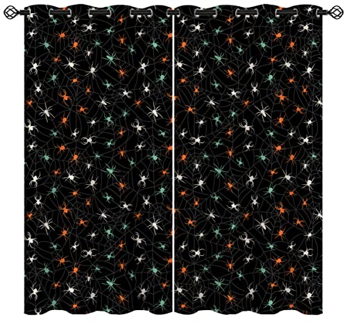 ONINUO Spider Blackout Curtains for Girls Boy Home Decor, Halloween Spider Web Cartoon Cute Party Grommet Thermal Insulated Drapes Darkening Window Curtain for Bedroom Living Room, 42 x 63 Inch