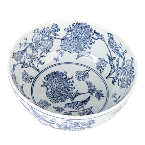 Creative Co-Op Aviary Garden Stoneware Bowl, Blue and White