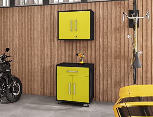 Image of Manhattan Comfort Eiffel Garage Cabinets and Storage System, 2 Piece Set, Yellow