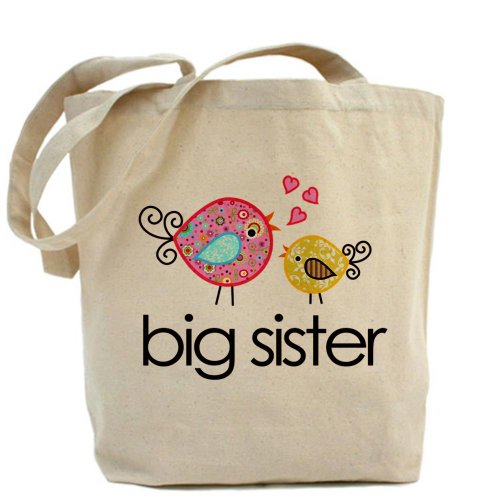 CafePress Whimsy Birds Big Sister Tote Bag Reusable Natural Beige Canvas Shopping Bag