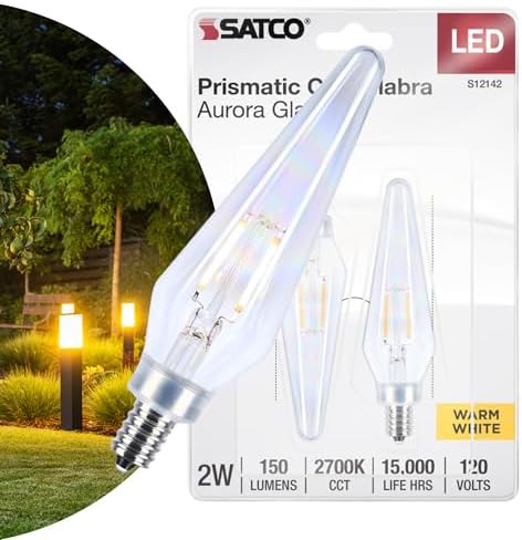 Satco S12142 2 Watt Prismatic HX11 LED; 2700K CCT; Candelabra Base; 120 Volt; Aurora Finish; 2-Card