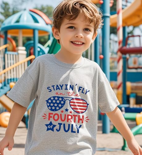 Image of Boys Girls 4th of July Shirts American Flag Tees Kids Patriotic Independence Day Memorial Day Tops 2-7 Years