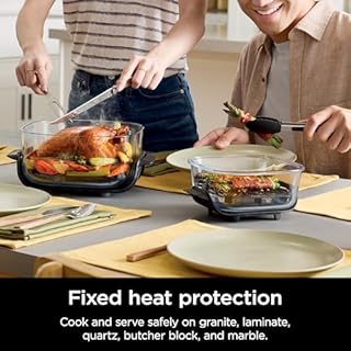 Ninja Crispi Luftfritteuse, Mikrowellen-, Gefrierschrank- und spülmaschinengeeignet, tragbares Kochsystem aus ungiftigem Glas, Glasbehälter mit 1,5 l Fassungsvermögen und 6 Tassen mit Deckeln