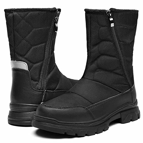 Enlen&Benna Mens Winter Boots Waterproof Cold Weather Mid-Calf Fur Warm Snow Boots Slip On Outdoor Athletic #TOP7