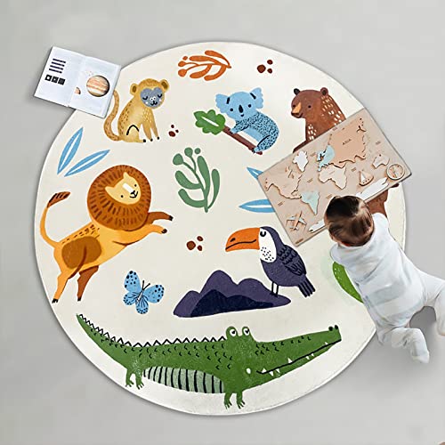 Lacomfy Kids Play Mat Jungle Rug Circle Animal Rug Carpet 4Ft Round Zoo Bedroom Rug For Kids Boys Girls Nursery Decor Soft Playroom Crawling Rug Floor Mat Bedside Rug For Kids Room Bedroom #TOP1