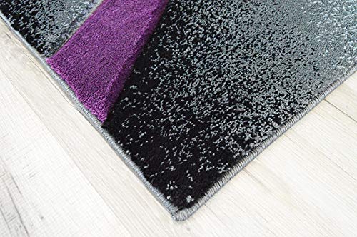 Premium 3D Effect Hand Carved Modern Abstract 2X7 2X8 Runner Colorful Luxury Rug For Bedroom, Living Room, Dining Room Contemporary 2305 Grey Gray Purple #TOP2