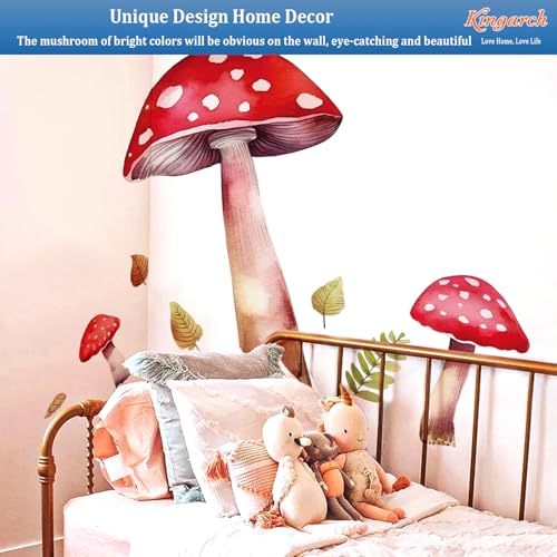 Vinilos Decorativos de Hongos Grandes Rojos, Acuarela y Hojas miniatura 6