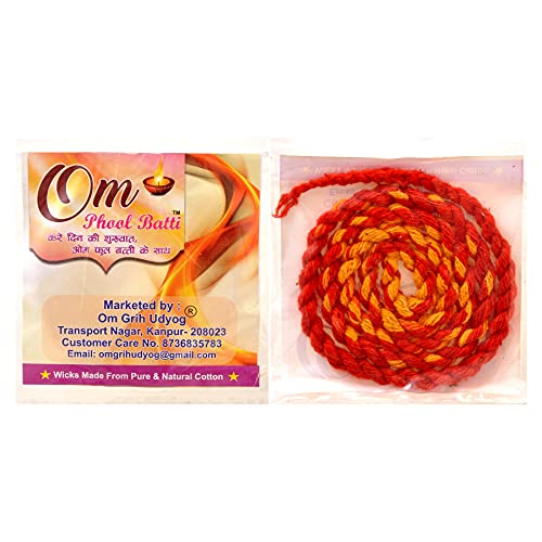 Image of Om Phool Batti Twisted Cotton Long Wicks for Akhand Jyot, Diya Batti for Long Lasting Puja /Aarti, Combo of 3, (Pack of 36, Multi-Color)