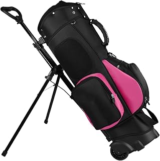 Outdoors Golf Stand Bag with 7 Way Organizer Divider Removable Stand and Wheels Golf Trolley Bag Easy Carry Space Saving Sunday Golf Bag with Cushioned Strap for Driving Range Practice