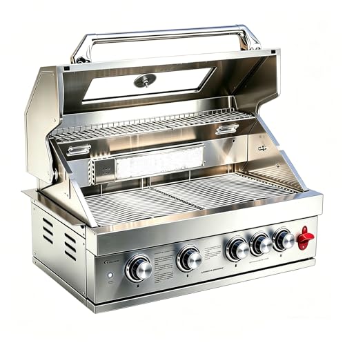 32-Inch Built-In Propane Gas Grill Head, 5 Burner, 304 Stainless Steel, 63,100 BTUs, Infrared Rear Burner, Natural Gas Convertible, Outdoor Cooking