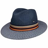 Lipodo Corinaldo Bogart Strohhut Vielfarbig Made in Italy Herren Frühjahr Sommer Luftiger Sonnenhut dunkelblau L (58-59 cm)
