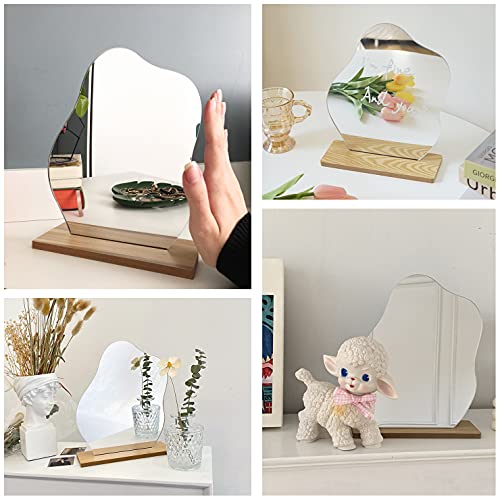 Hzlhzyy Frameless Acrylic Makeup Mirror Aesthetic Irregular Wavy Shaped Mirror Cute Curvy Squiggly Mirror Funky Cloud Shape Mirror Desk Table Mirror Decor For Home Room Desk Decor #TOP4