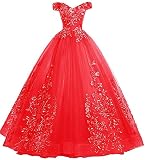 Ballkleider Lang Vintage Brautkleid Hochzeitskleid Damen Prinzessin Quinceanera Kleider A-Linie Rot EU48