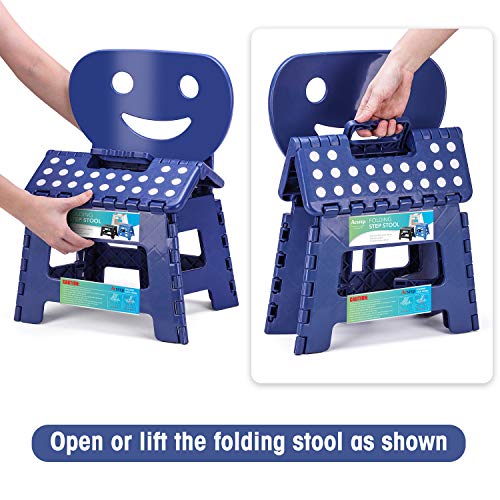 Image of Folding Step Stool with Back Support for Kids,9 inch Kids Step Stool for Outdoor or Indoor Kitchen Step Stools and Bathroom Stool for Toddlers Boys Girls - Royal Blue