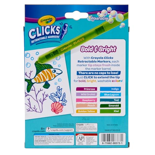 Image of Crayola Clicks Retractable Markers - Bold (10ct), Essential Easter Basket Stuffers, Spring Craft Supplies, Gifts for Kids & Toddlers, No Dry Washable Markers for Kids